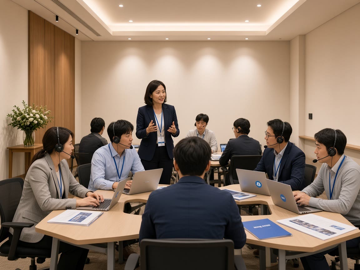 상담 기준과 응대 절차를 함께 교육받는 콜센터 직원들